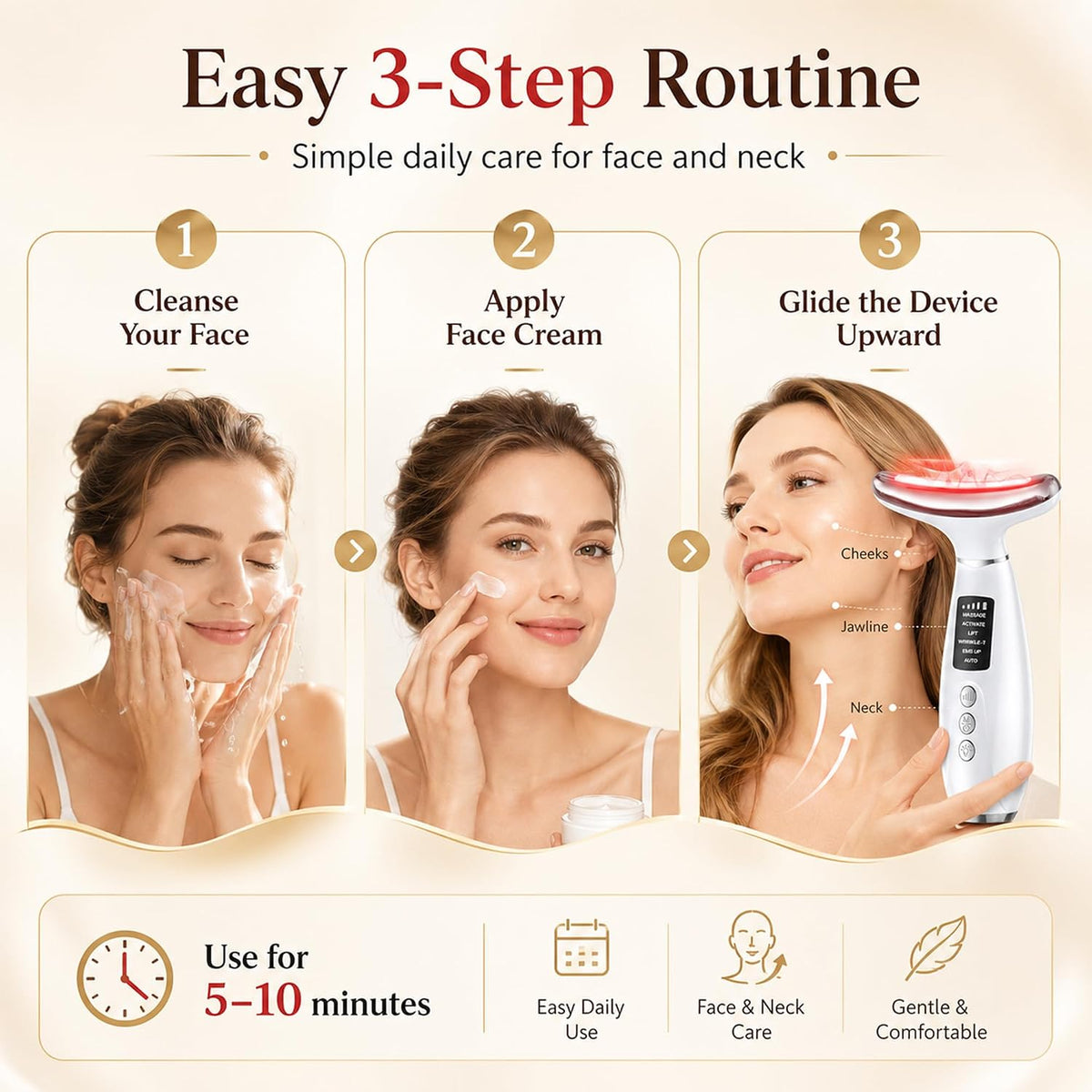 Red Light Therapy for Face and Neck, 7-Color LED Face Massager with EMS, Heat & Vibration, 6 Modes & 4 Intensities, Rechargeable Face Sculpting Tool for At-Home Skincare